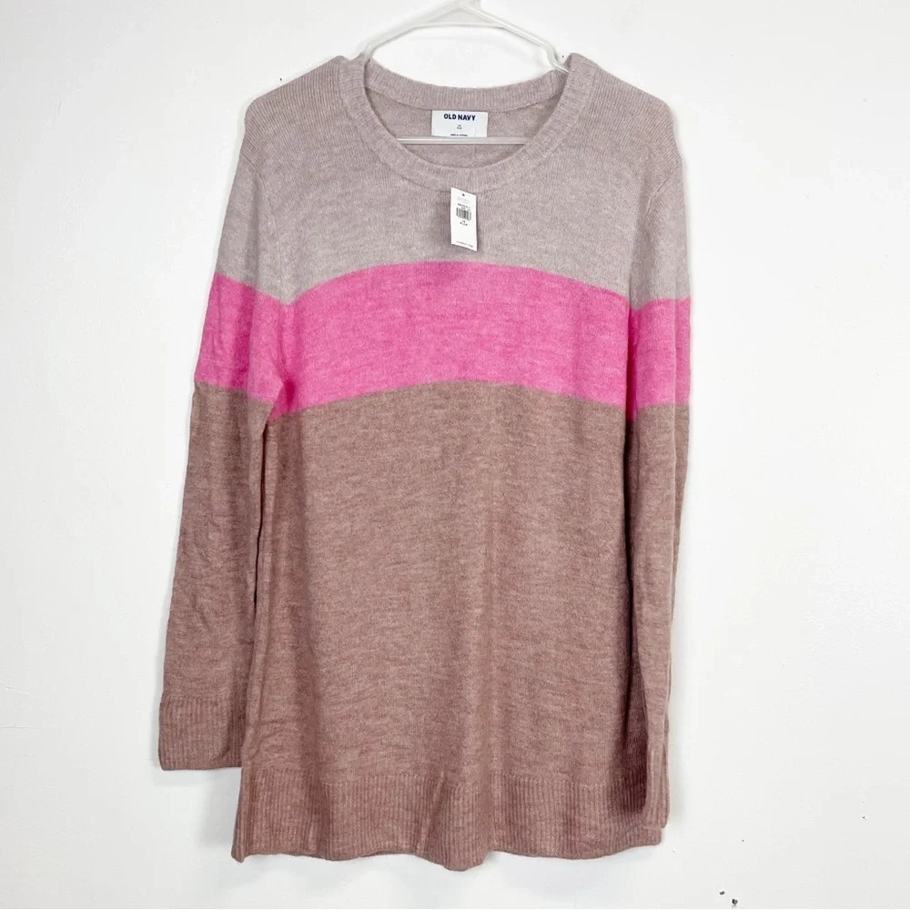Old Navy Sweater Womens Plus Size 1X Pink Colorblock Crewneck NWT